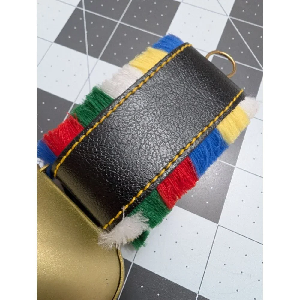 Cow Bell Brass painted wild flowers faux leather‎ colorful cow charm 6 inch